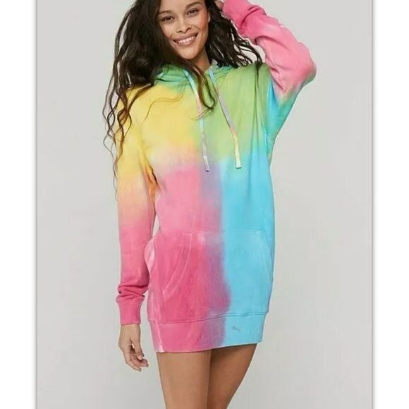 Victoria’s Secret Pink Spiritual Gangster Dress Hoodie Pullover Tie Dye Multicol - Picture 9 of 9